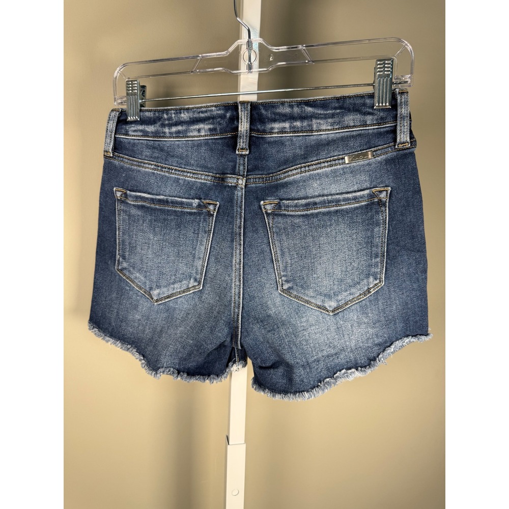 KanCan High Rise Denim Shorts Raw Hem Stretch Summer Festival Casual M - Picture 3 of 7